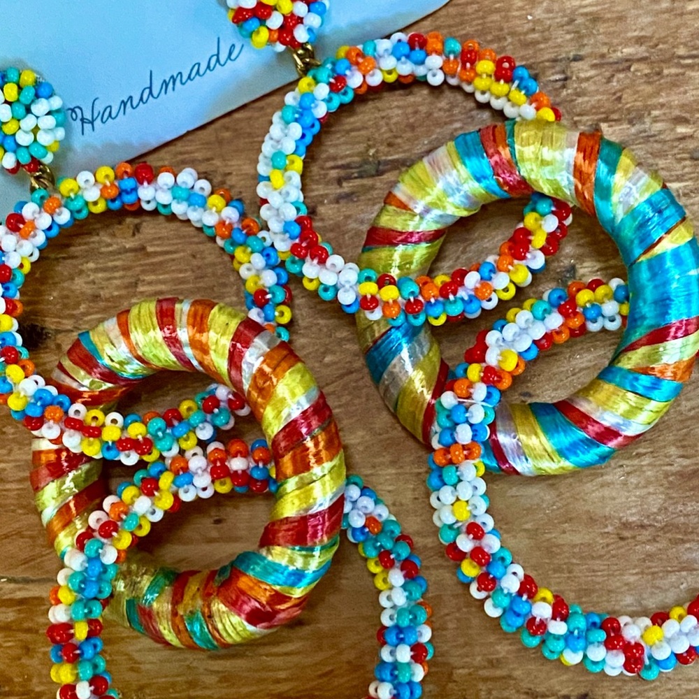 NWT Deepa Gurnani Beaded Triple Hoop Chandeliers - Picture 6 of 15